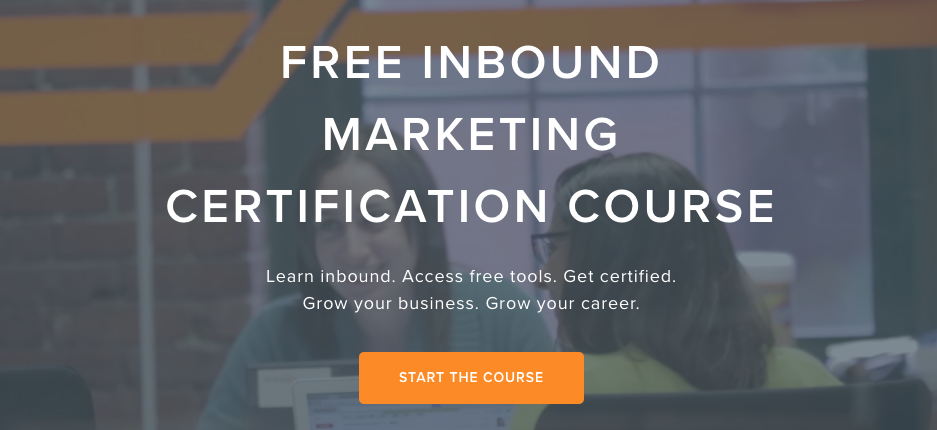 Homepage for free inbound marketing certification course.